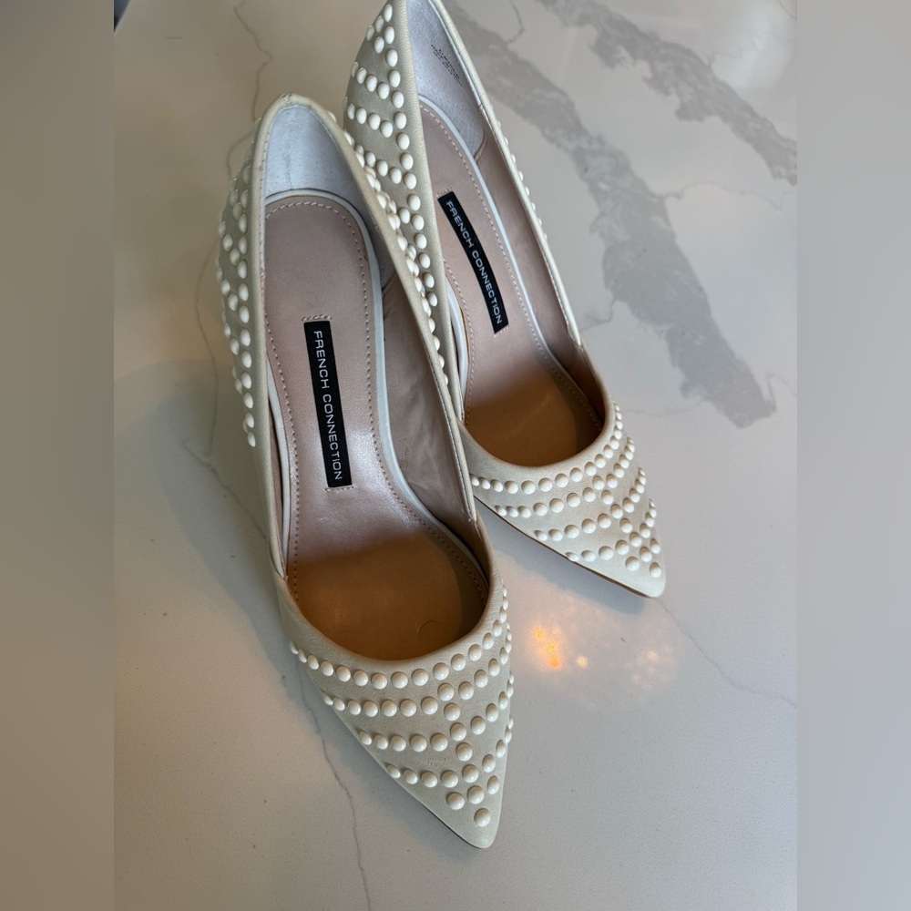 French Connection Cream Pearl Studded Heels